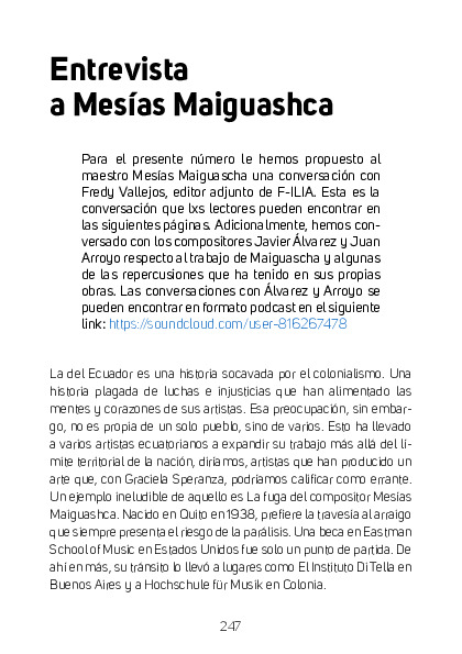 Entrevista a Mesías Maiguashca Revista FILIA Investigación, Arte y